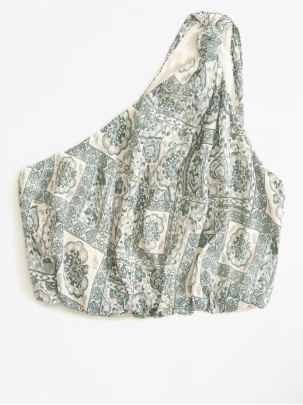Abercrombie & Fitch One-Shoulder Paisley Crop Top in Sage and Cream